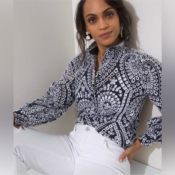 Chico's Tops - Chico's Eyelet Billow Button Down Long Sleeve Shirt
Size 8